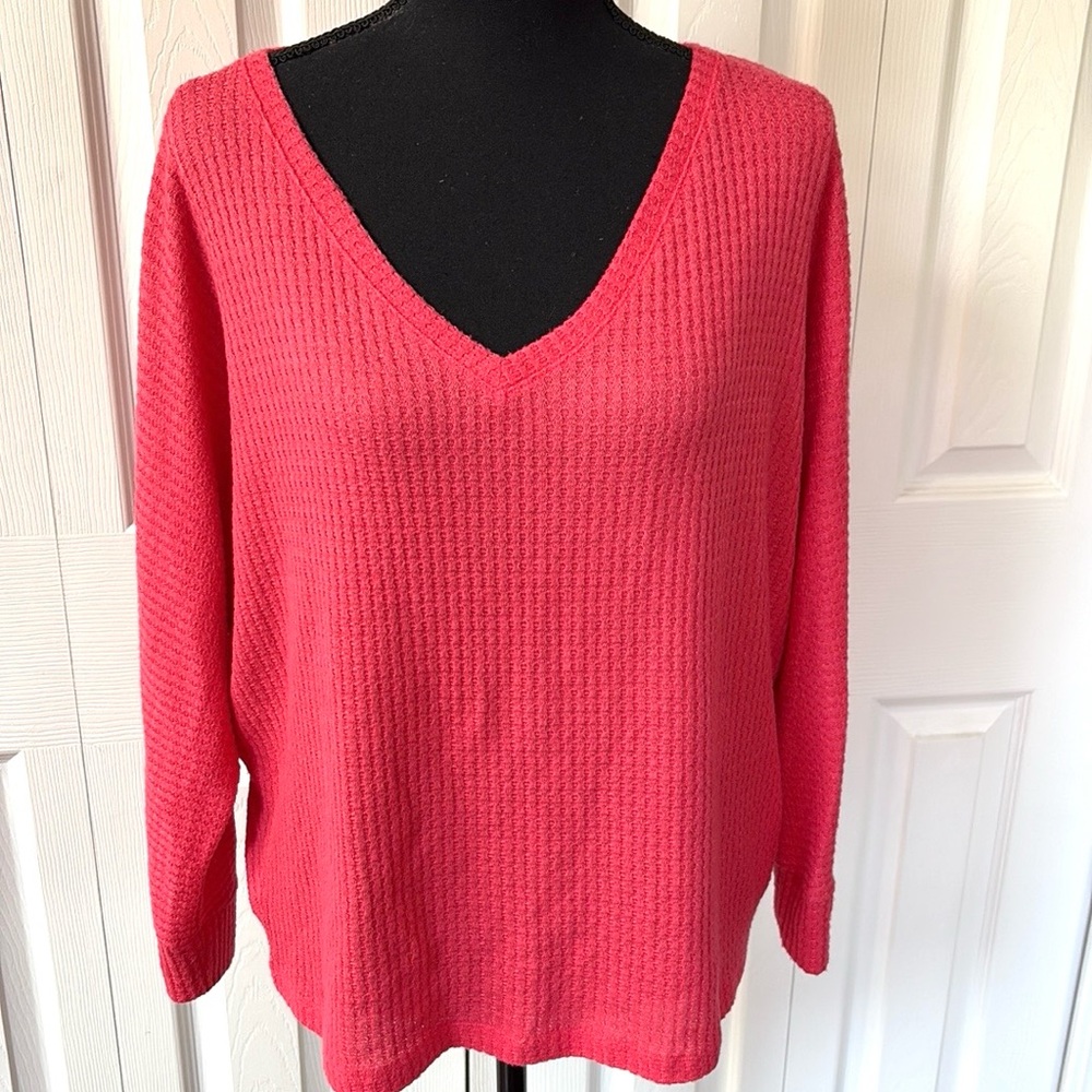 Anthropologie V-Neck Waffle Knit Top